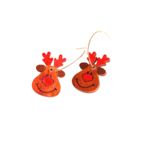 Ξύλινα σκουλαρίκια "Τάρανδος" σε καφέ χρώμα - ξύλο, κρίκοι, κοσμήματα, χριστουγεννιάτικα δώρα