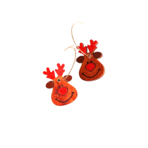 Ξύλινα σκουλαρίκια "Τάρανδος" σε καφέ χρώμα - ξύλο, κρίκοι, κοσμήματα, χριστουγεννιάτικα δώρα - 2
