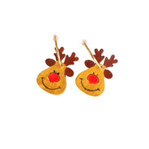 Ξύλινα σκουλαρίκια "Τάρανδος" σε χρυσό χρώμα - ξύλο, κρίκοι, κοσμήματα, χριστουγεννιάτικα δώρα - 2