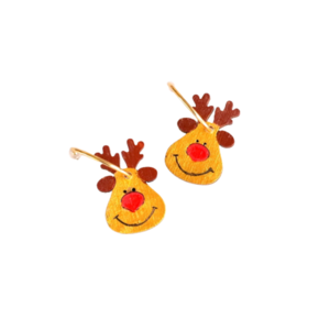 Ξύλινα σκουλαρίκια "Τάρανδος" σε χρυσό χρώμα - ξύλο, κρίκοι, κοσμήματα, χριστουγεννιάτικα δώρα - 3