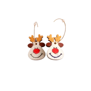 Ξύλινα σκουλαρίκια "Τάρανδος" σε άσπρο χρώμα - ξύλο, κρίκοι, κοσμήματα, χριστουγεννιάτικα δώρα