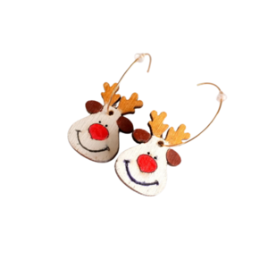 Ξύλινα σκουλαρίκια "Τάρανδος" σε άσπρο χρώμα - ξύλο, κρίκοι, κοσμήματα, χριστουγεννιάτικα δώρα - 2