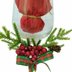 Χριστουγεννιάτικο ποτήρι κρασιού διακοσμητικό και πουγκάκι με Wax melts σε άρωμα μελομακάρονο - ύφασμα, γυαλί, διακοσμητικά - 2