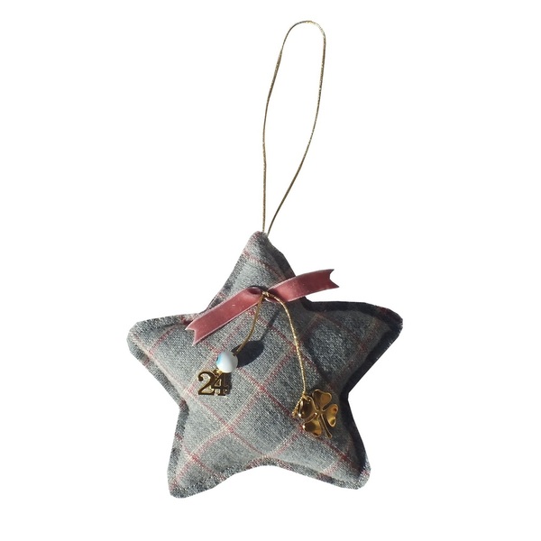 Γούρι 24 υφασμάτινο αστεράκι - γκρι - ύφασμα, αστέρι, χριστουγεννιάτικα δώρα, στολίδια, γούρια