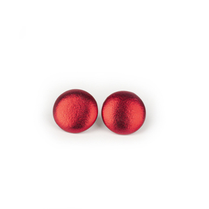 Κόκκινα στρογγυλά σκουλαρίκια - ύφασμα, καρφωτά, μικρά, ατσάλι, φθηνά