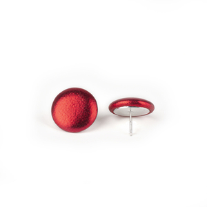 Κόκκινα στρογγυλά σκουλαρίκια - ύφασμα, καρφωτά, μικρά, ατσάλι, φθηνά - 2