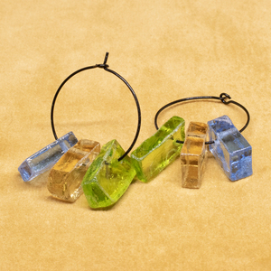 Μοναδικά σκουλαρίκια από συνθετική πέτρα - γυαλί, κρίκοι, μικρά - 2