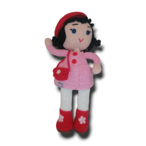 Πλεκτή κούκλα με βαμβακερά νήματα 31 εκ - κορίτσι, λούτρινα, χριστουγεννιάτικα δώρα