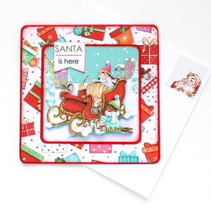 Χριστουγεννιάτικη 3d ευχετήρια τετράγωνη κάρτα "Santa is here" - χαρτί, ευχετήριες κάρτες - 2