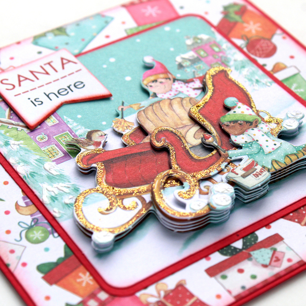 Χριστουγεννιάτικη 3d ευχετήρια τετράγωνη κάρτα "Santa is here" - χαρτί, 3d, ευχετήριες κάρτες - 4