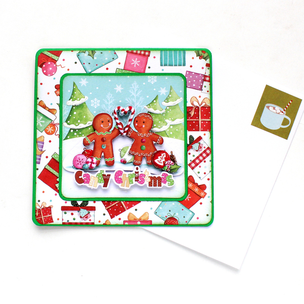 Χριστουγεννιάτικη 3d ευχετήρια τετράγωνη κάρτα "Candy Christmas" - χαρτί, 3d, ευχετήριες κάρτες