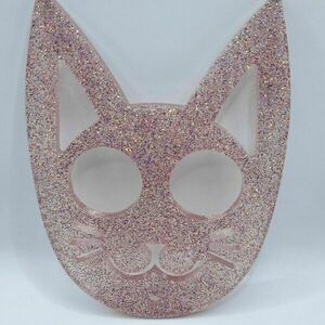 Μπρελόκ αυτοάμυνας γάτα από υγρό γυαλί σε ροζ χρώμα με γλίτερ - ρητίνη, γατούλα - 2