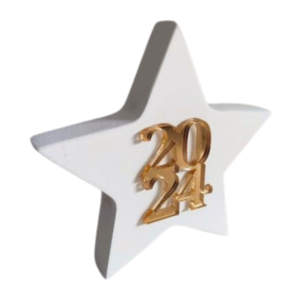 Ξύλινο Διακοσμητικό 10cm Άσπρο Αστέρι 2024 - ύφασμα, αστέρι, νονά, plexi glass, γούρια - 2