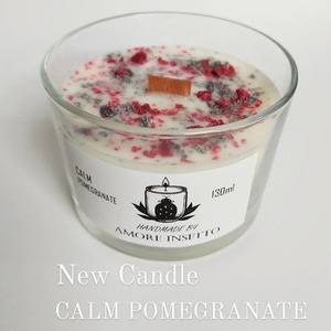 Calm Pomegranate από λευκό κερί σόγιας. με χαλαρωτική Κάνναβη και ρόδι (6cm x 8cm x8cm, 130ml) - αρωματικά κεριά, vegan friendly, soy candle, soy wax - 2