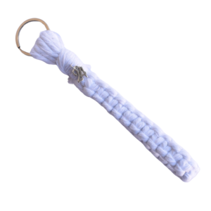 Γούρι μπρελόκ κλειδιών μακραμέ από βαμβακερό νήμα άσπρο 19cm - νήμα, αξεσουάρ, πλεκτά μπρελόκ, γούρι 2024 - 2