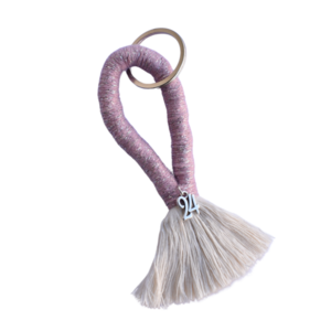 Γούρι μπρελόκ κλειδιών από βαμβακερό νήμα ροζ 12cm - νήμα, αξεσουάρ, πλεκτά μπρελόκ, γούρι 2024