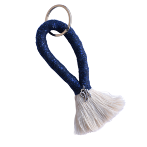 Γούρι μπρελόκ κλειδιών από βαμβακερό νήμα μπλε 12cm - νήμα, αξεσουάρ, πλεκτά μπρελόκ, γούρι 2024