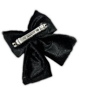 Shiny black bow - ύφασμα, φιόγκος, για τα μαλλιά, hair clips - 3