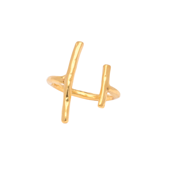 Δαχτυλίδι γυναικείο αυξομειούμενο χρυσό δύο μπάρες από zamak 24k επίχρυσο - επιχρυσωμένα, ορείχαλκος, μεγάλα, αυξομειούμενα