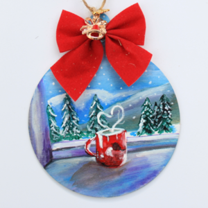 Ξύλινο Χειροποίητο Γούρι - Χριστουγεννιάτικο Χιονισμένο Τοπίο - 9χ9 εκ. - ξύλο, σπίτι, μαμά, πρώτα Χριστούγεννα, στολίδια