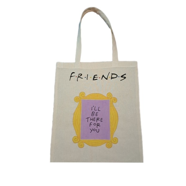 Βαμβακερή τσάντα FRIENDS διπλής όψεως - ύφασμα, βαμβάκι, ζωγραφισμένα στο χέρι, ώμου, πάνινες τσάντες
