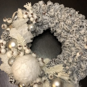 Χριστουγεννιάτικο στεφάνι λευκό - νήμα, διακοσμητικά, χιονονιφάδα - 3