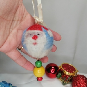 Χειροποίητη βελόνα Χριστουγεννιάτικο στολίδι μάλλινη τσόχα με μήκος 10 cm η μπάλα με τις χάντρες - γιαγιά, άγιος βασίλης, στολίδια, μαλλί felt - 2