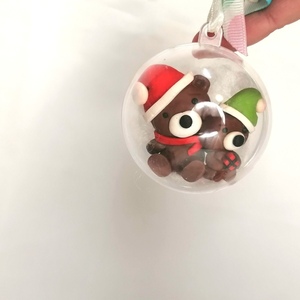 Χειροποίητο Χριστούγεννιατικο στολίδι από πλυμερικό πηλό αρκούδακια.. - νονά, στολίδια, δέντρο, μπάλες - 3