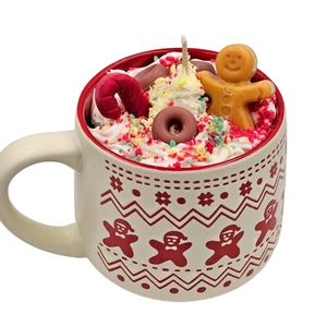 Χριστουγεννιάτικο Χειροποίητο Αρωματικό Κερί Σόγιας σε κούπα 800γρ με άρωμα Gingerbread - αρωματικά κεριά, χριστουγεννιάτικα δώρα, κερί σόγιας, σετ δώρου, soy candles