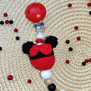 Κλιπ πιπίλας κόκκινο μαύρο Minnie με όνομα - personalised, δώρα για μωρά, κλιπ πιπίλας, προσωποποιημένα - 3