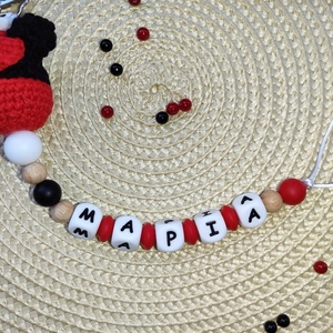 Κλιπ πιπίλας κόκκινο μαύρο Minnie με όνομα - personalised, δώρα για μωρά, κλιπ πιπίλας, προσωποποιημένα - 4