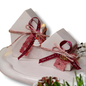 Σετ σπιτάκια σε λευκό/ροζ απόχρωση - vintage, σπίτι, τσιμέντο, χριστούγεννα, σετ δώρου