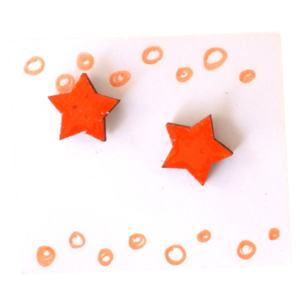 Ξύλινα σκουλαρίκια "Αστέρι" σε πορτοκαλί χρώμα - ξύλο, αστέρι, καρφωτά, μικρά, χριστουγεννιάτικα δώρα - 2