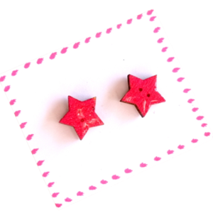 Ξύλινα σκουλαρίκια "Αστέρι" σε πορτοκαλί χρώμα - ξύλο, αστέρι, καρφωτά, μικρά, χριστουγεννιάτικα δώρα - 5