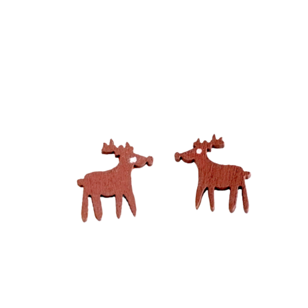 Ξύλινα σκουλαρίκια "Ταρανδάκια" σε καφέ χρώμα - ξύλο, καρφωτά, κοσμήματα, χριστουγεννιάτικα δώρα