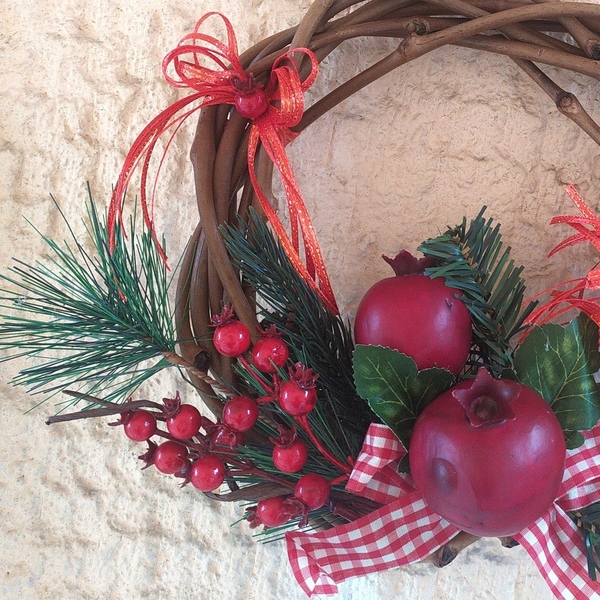 Χριστουγεννιάτικο στεφάνι χειροποίητο - ξύλο, στεφάνια, ρόδι, διακοσμητικά - 3