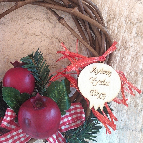 Χριστουγεννιάτικο στεφάνι χειροποίητο - ξύλο, στεφάνια, ρόδι, διακοσμητικά - 4