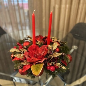 Χριστουγεννιάτικο διακοσμητικό επιτραπέζιο κηροπήγιο στεφανι - ξύλο, στεφάνια, γιαγιά, ρόδι, κεριά & κηροπήγια - 2