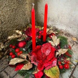 Χριστουγεννιάτικο διακοσμητικό επιτραπέζιο κηροπήγιο στεφανι - ξύλο, στεφάνια, γιαγιά, ρόδι, κεριά & κηροπήγια - 3