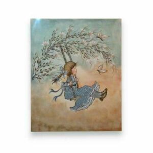 Πίνακας ζωγραφικής ΠΑΙΔΙΚΟΣ - "Κοπέλα σε Κούνια" - κορίτσι, romantic, πίνακες ζωγραφικής