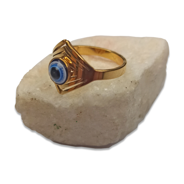 Ατσάλινο Δαχτυλίδι Ρόμβος Με Μάτι Νο18 - επιχρυσωμένα, ατσάλι, σταθερά, ματάκια, φθηνά - 2