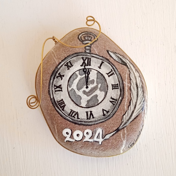 Διακοδμητική πέτρα ζωγραφισμένη με vintage ρολόι. - vintage, πέτρα, διακοσμητικά, προσωποποιημένα - 4