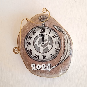 Διακοδμητική πέτρα ζωγραφισμένη με vintage ρολόι. - vintage, πέτρα, διακοσμητικά, προσωποποιημένα - 4