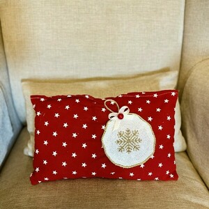 Διακοσμητικο μαξιλάρι Χριστουγεννιάτικο με κέντημα νιφάδας - 2