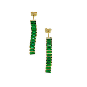 Σκουλαρίκια ατσάλινα χρυσά με πράσινα κρύσταλλα - μήκος 35mm - στρας, ατσάλι, κρεμαστά, μεγάλα, καρφάκι - 2