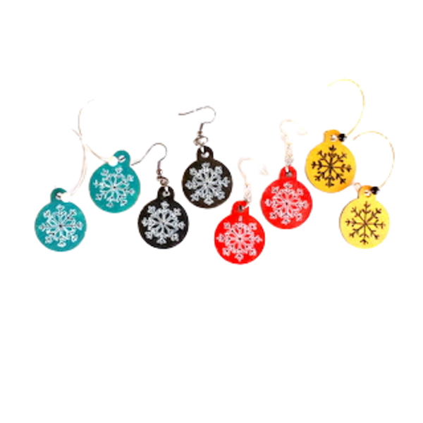Χριστουγεννιάτικα σκουλαρίκια Χιονονιφάδες κόκκινες - ξύλο, κοσμήματα, χιονονιφάδα, χριστουγεννιάτικα δώρα - 4