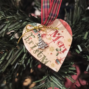Χριστουγεννιάτικο σετ στολίδια για το δέντρο, ξύλο με decoupage - ξύλο, νονά, γιαγιά, μαμά, σετ δώρου - 3