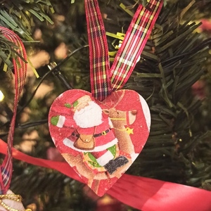 Χριστουγεννιάτικο σετ στολίδια για το δέντρο, ξύλο με decoupage - ξύλο, νονά, γιαγιά, μαμά, σετ δώρου - 4