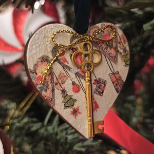 Χριστουγεννιάτικο σετ στολίδια για το δέντρο, ξύλο με decoupage, σχέδιο 2 - ξύλο, νονά, γιαγιά, μαμά, σετ δώρου - 3
