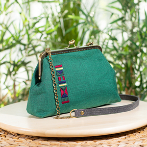 Πράσινη τσάντα χειρός - ύφασμα, clutch, all day, χειρός, μικρές - 5